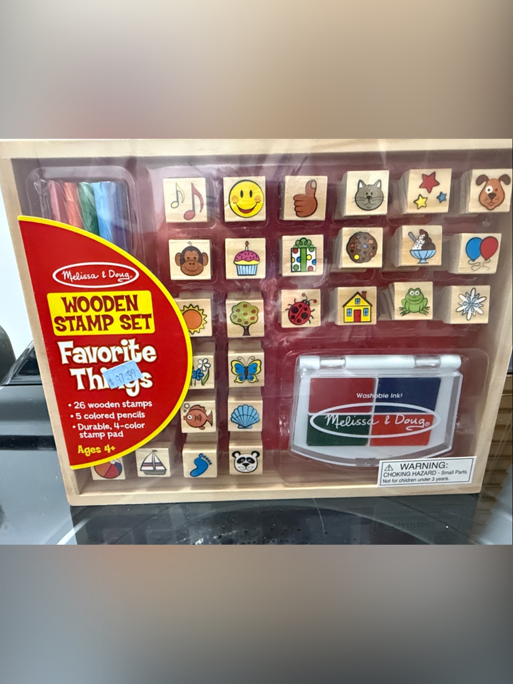Melissa & Doug Wooden Stamp Set - Red, Yellow, Blue, Green, Brown
